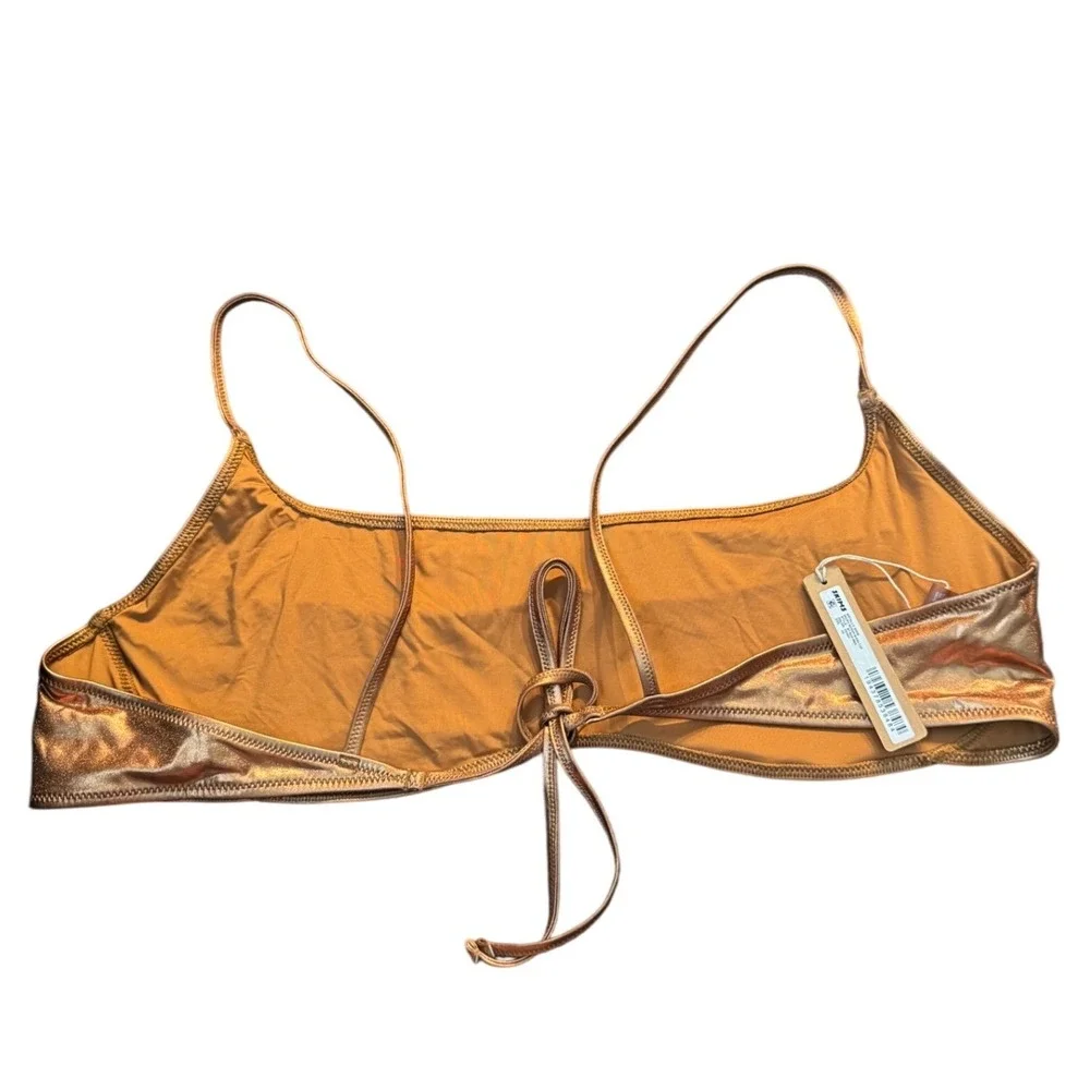 SKIMS Metallic‎ Swim Micro Scoop Bikini Top Penny Bronze Shiny 4X